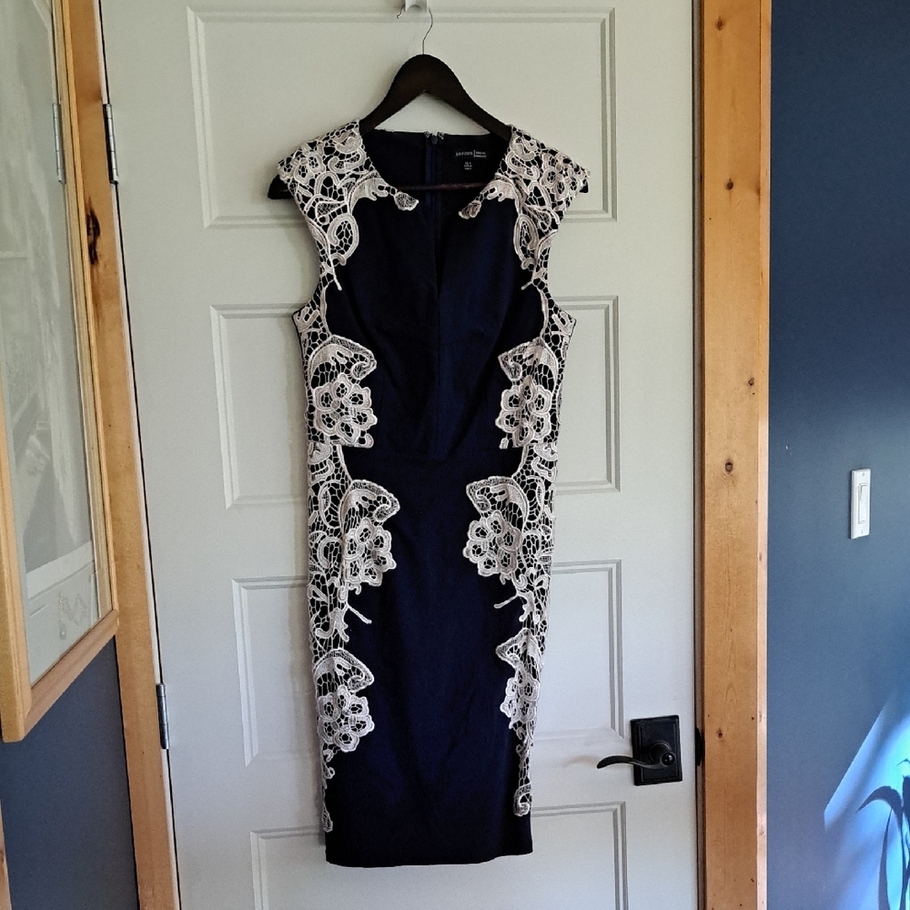 Chic Navy Dress with White Lace by [Brand]